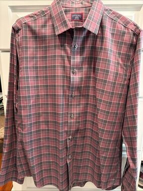 UNTUCKit Men's Rose and Gray Plaid Button-Down Shirt